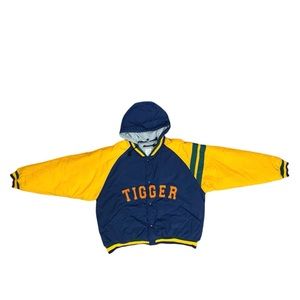 XL Disney Tigger Varsity Jersey Button-Up Bomber with detachable hood, Unisex